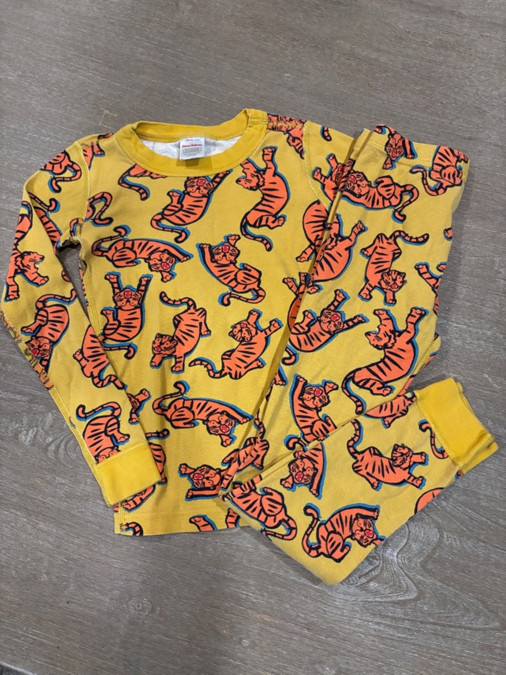 Hanna Andersson Yellow Top with Orange Tiger Print and Blue Accents